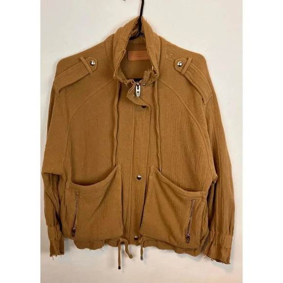 NWT BlankNYC Dolman Sleeve Drawstring Details Woven Raw Hem Jacket Womens XS Tan - Picture 13 of 14